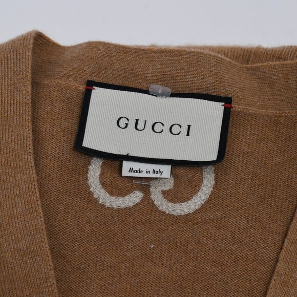 Gucci V-Neck Cardigan Embroidered GG Brown - Picture 11 of 12